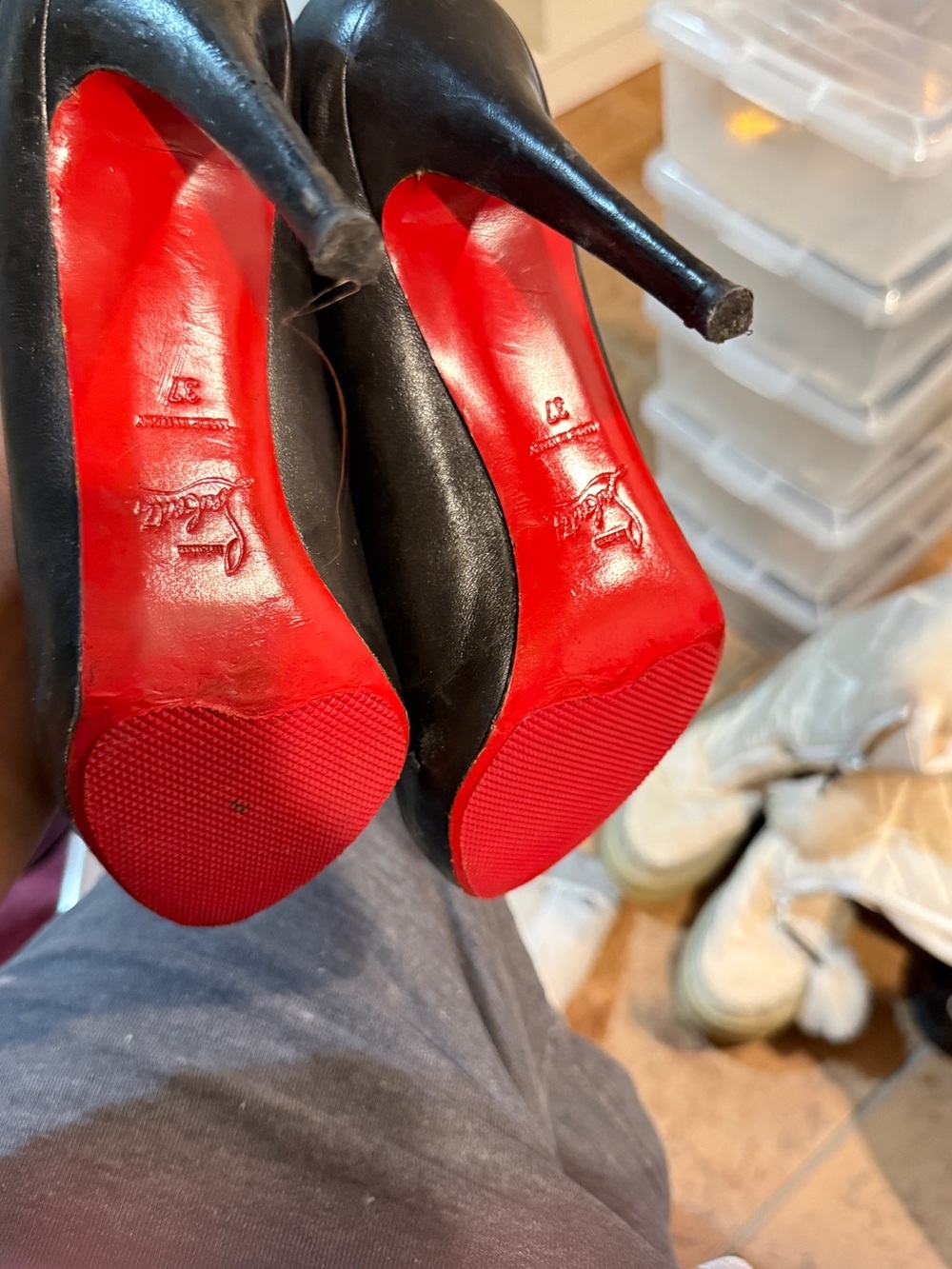 Christian Louboutin Black Leather Stiletto Pumps with Red Sole